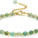 Adramata Bracelet Pierre Naturelle Femme Bracelets en Pierre Naturelle de 5MM Bracelet de Perles en Acier Inoxydable de 3MM Bracelets Plaqués Ou Bracelet Bohème en Cristal Bracelet pour Femme Cadeau