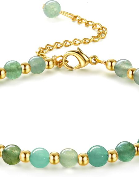 Adramata Bracelet Pierre Naturelle Femme Bracelets en Pierre Naturelle de 5MM Bracelet de Perles en Acier Inoxydable de 3MM Bracelets Plaqués Ou Bracelet Bohème en Cristal Bracelet pour Femme Cadeau