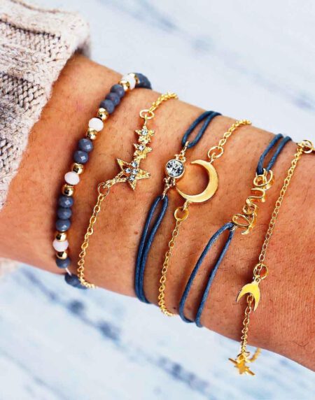 Edary Lot de 6 bracelets boho Étoiles et lune en cristal et pierres précieuses bracelet Doré perles fait à la main chaîne pour femmes et fille – Image 5