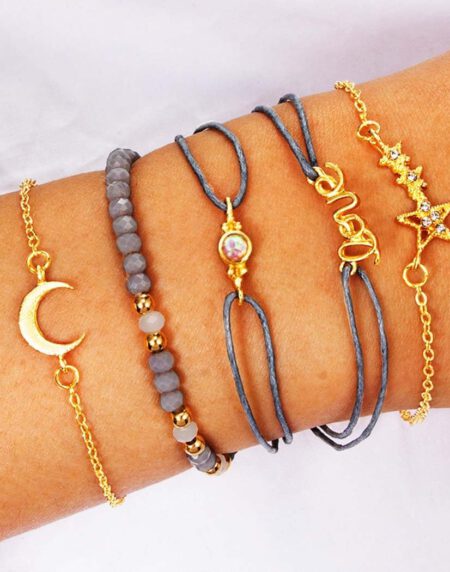 Edary Lot de 6 bracelets boho Étoiles et lune en cristal et pierres précieuses bracelet Doré perles fait à la main chaîne pour femmes et fille – Image 2