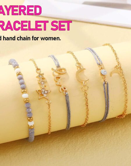 Edary Lot de 6 bracelets boho Étoiles et lune en cristal et pierres précieuses bracelet Doré perles fait à la main chaîne pour femmes et fille – Image 6