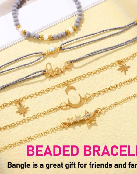 Edary Lot de 6 bracelets boho Étoiles et lune en cristal et pierres précieuses bracelet Doré perles fait à la main chaîne pour femmes et fille – Image 4