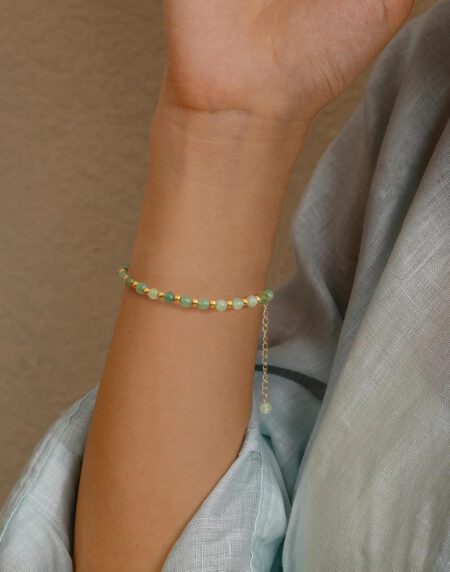 Adramata Bracelet Pierre Naturelle Femme Bracelets en Pierre Naturelle de 5MM Bracelet de Perles en Acier Inoxydable de 3MM Bracelets Plaqués Ou Bracelet Bohème en Cristal Bracelet pour Femme Cadeau – Image 3